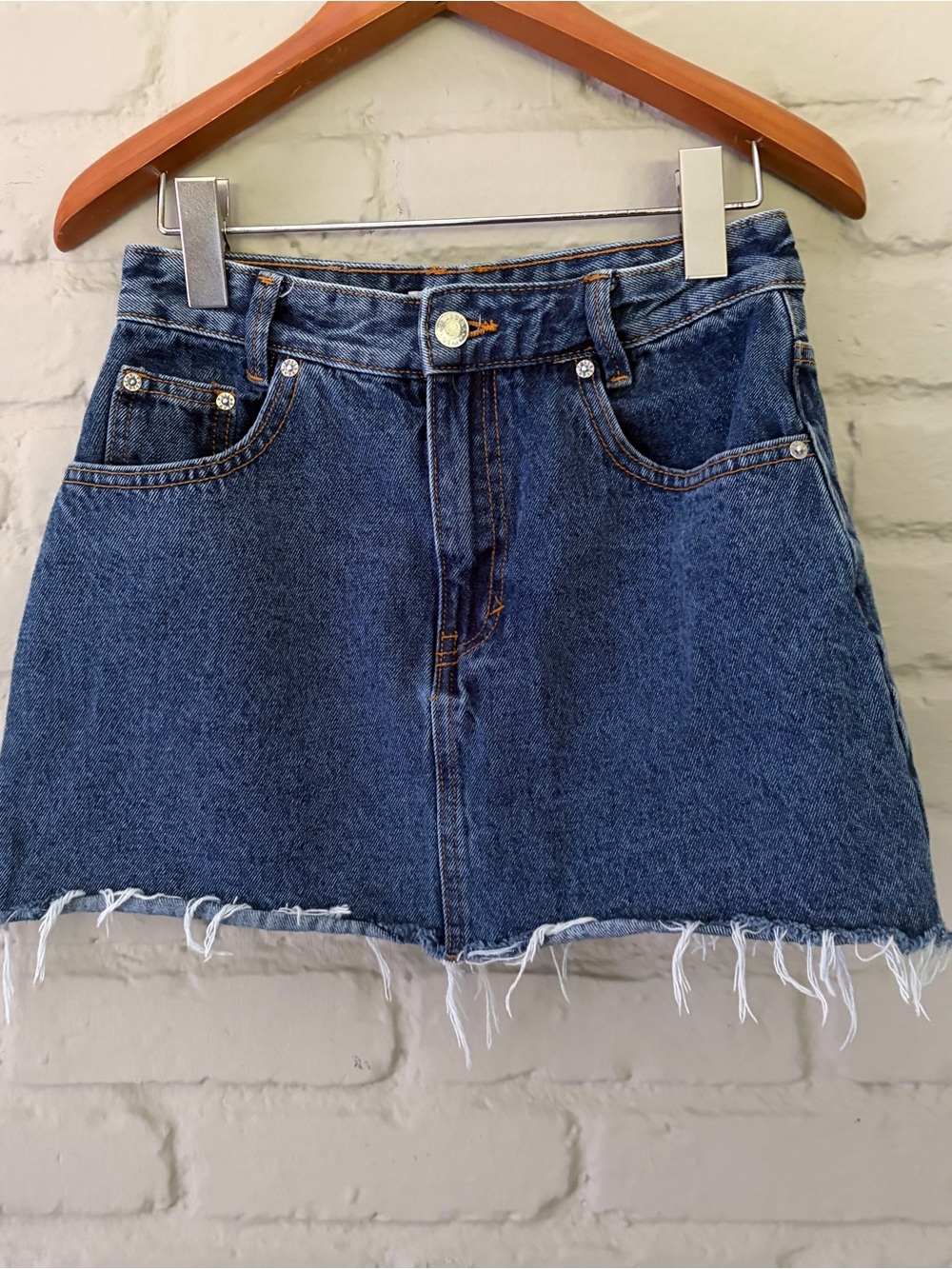 Pull&Bear Dark Blue Frayed Hem Denim Mini Skirt